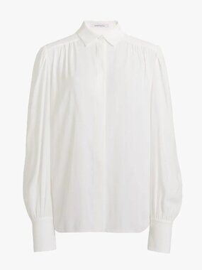 Another Tomorrow Gathered Blouse, White, Size 38